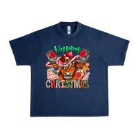 Navy Happy Christmas Cow Urban Heavy Tee - CowhideDigitalArt