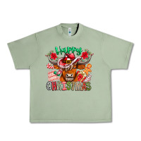 Oil Green Happy Christmas Cow Urban Heavy Tee - CowhideDigitalArt
