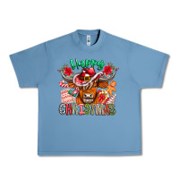 Pebble Blue Happy Christmas Cow Urban Heavy Tee - CowhideDigitalArt