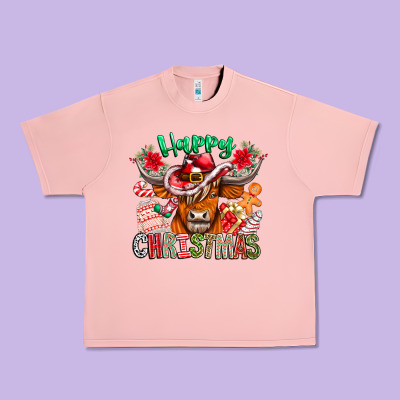 Happy Christmas Cow Urban Heavy Tee Designed By Cowhidedigitalart