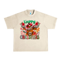 Sandshell Happy Christmas Cow Urban Heavy Tee - CowhideDigitalArt