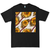 Black baseball sunflowers and leopard seamless pattern Premium Tee - BundleAndBundleShop