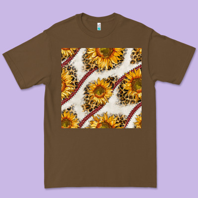 Baseball Sunflowers And Leopard Seamless Pattern Premium Tee Designed By Bundleandbundleshop