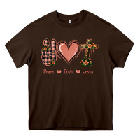 Chocolate Brown Peace Love Jesus Heavy Core Tee - Jasminsmagicworld