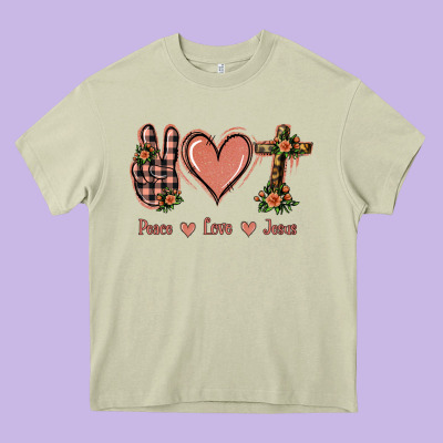 Peace Love Jesus Heavy Core Tee Designed By Jasminsmagicworld