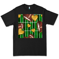 Black american football field and hearts seamless pattern Premium Tee - BundleAndBundleShop