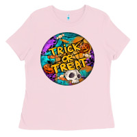 Bubblegum Pink Trick Or Treat Hallowen Round Ladies Tee - LillyAllenDesigns