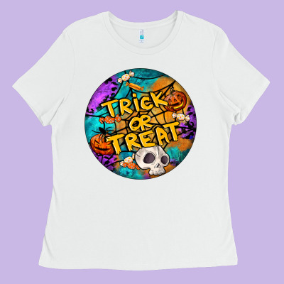 Trick Or Treat Hallowen Round Ladies Tee Designed By Lillyallendesigns