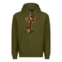 Army Green Flower Cross Premium Hoodie - Jasminsmagicworld