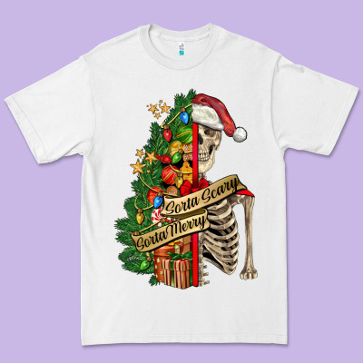 Sorta Merry Sorta Scary Skeleton Premium Tee Designed By Fadigitalartstudio