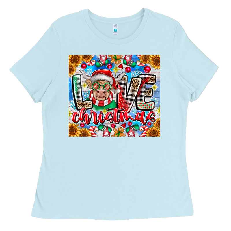 Love Christmas Highland Cow Ladies Tee by CowhideDigitalArt | Teevron