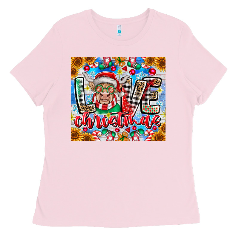 Love Christmas Highland Cow Ladies Tee by CowhideDigitalArt | Teevron