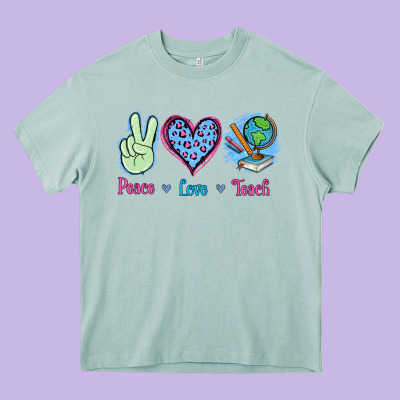 Peace Love Teach Heavy Core Tee Designed By Jasminsmagicworld