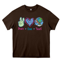 Chocolate Brown Peace Love Teach Heavy Core Tee - Jasminsmagicworld