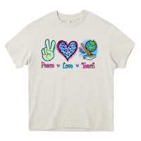 Cream Peace Love Teach Heavy Core Tee - Jasminsmagicworld