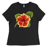 Black Hawaiian Hibiscus Flower Illustrations Ladies Tee - LillyAllenDesigns
