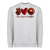 Heather Grey Peace Love Firefighter Heavyweight Sweatshirt - RanaPortraitStore