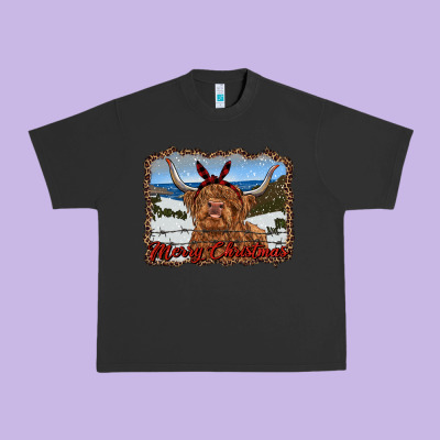 Merry Christmas Highland Cow With Farm Urban Heavy Tee Designed By Ranaportraitstore