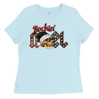 Baby Blue rockin noel skull Ladies Tee - CowhideDigitalArt