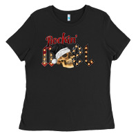 Black rockin noel skull Ladies Tee - CowhideDigitalArt
