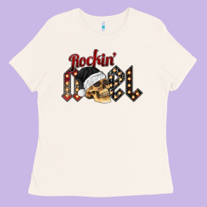 Rockin Noel Skull Ladies Tee Designed By Cowhidedigitalart