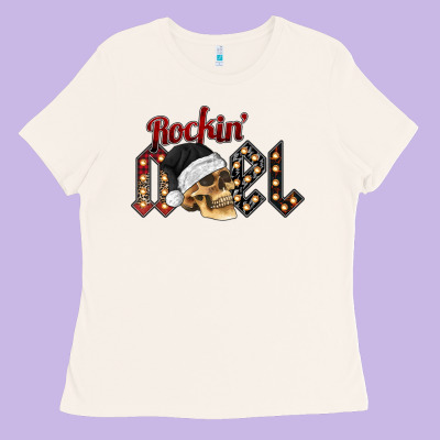 Rockin Noel Skull Ladies Tee Designed By Cowhidedigitalart
