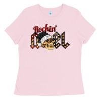 Bubblegum Pink rockin noel skull Ladies Tee - CowhideDigitalArt