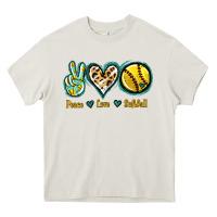 Cream Peace Love Softball Heavy Core Tee - Jasminsmagicworld