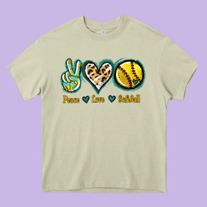 Peace Love Softball Heavy Core Tee Designed By Jasminsmagicworld