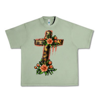 Oil Green Flower Cross Urban Heavy Tee - Jasminsmagicworld