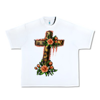 White Flower Cross Urban Heavy Tee - Jasminsmagicworld