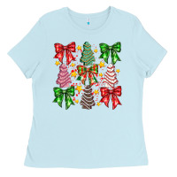 Baby Blue Christmas Cake Bow Ladies Tee - CowhideDigitalArt