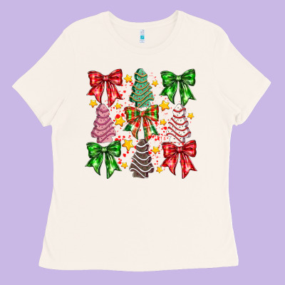 Christmas Cake Bow Ladies Tee Designed By Cowhidedigitalart