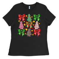 Black Christmas Cake Bow Ladies Tee - CowhideDigitalArt