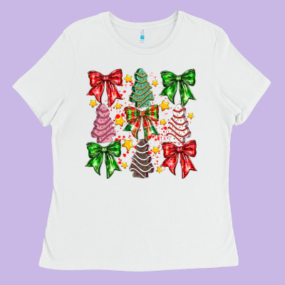 Christmas Cake Bow Ladies Tee Designed By Cowhidedigitalart