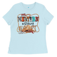 Baby Blue My Western Watching Blanket Ladies Tee - CowhideDigitalArt