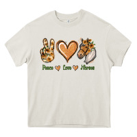 Cream Peace Love Horses Heavy Core Tee - Jasminsmagicworld