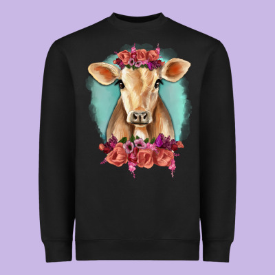 Floral Cow Heavyweight Sweatshirt Designed By Ranaportraitstore