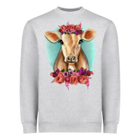 Heather Grey Floral Cow Heavyweight Sweatshirt - RanaPortraitStore