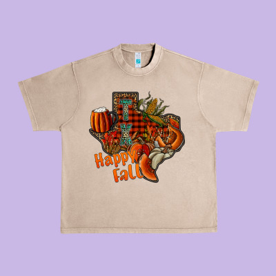 Happy Fall Texas Urban Heavy Tee Designed By Cowhidedigitalart