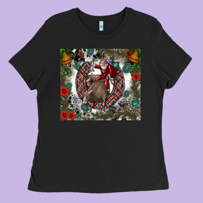 Rodeo Santa Ladies Tee Designed By Cowhidedigitalart
