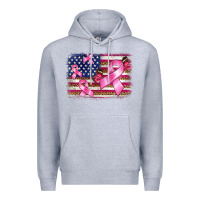Heather Grey breast cancer american flag background Premium Hoodie - BarkalooDesign
