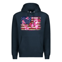 Navy breast cancer american flag background Premium Hoodie - BarkalooDesign