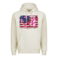 Oatmeal Heather breast cancer american flag background Premium Hoodie - BarkalooDesign