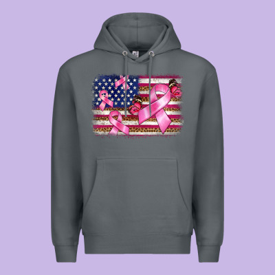 Breast Cancer American Flag Background Premium Hoodie Designed By Barkaloodesign