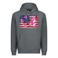 Rock breast cancer american flag background Premium Hoodie - BarkalooDesign