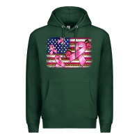 Sports Green breast cancer american flag background Premium Hoodie - BarkalooDesign