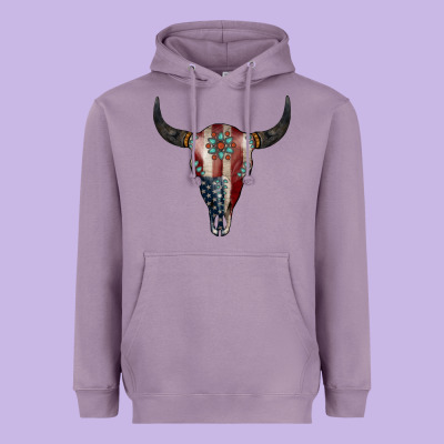 American Bull Skull Gemstone Heavyweight Hoodie Designed By Jasminsmagicworld