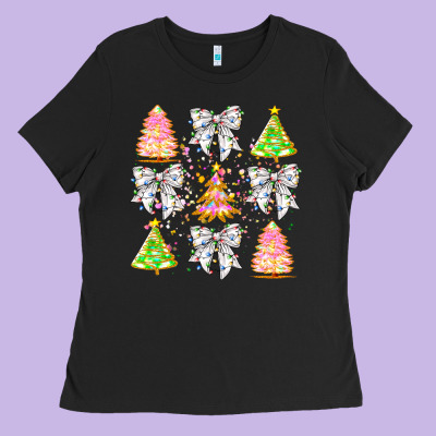 Christmas Trees And Bow Ladies Tee Designed By Cowhidedigitalart