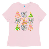 Bubblegum Pink Christmas Trees And Bow Ladies Tee - CowhideDigitalArt